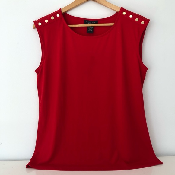 Grace Tops - Grace Vibrant Red Sleeveless Top Gold Buttons NWT Women’s Size Large